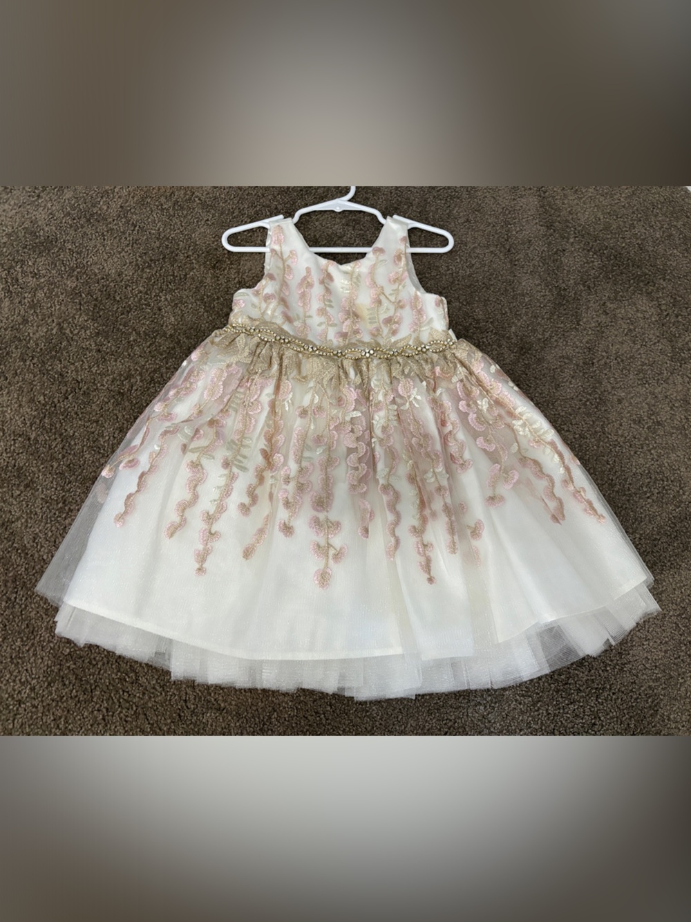 American Princess Ivory and Pink Embroidered Tulle Dress
